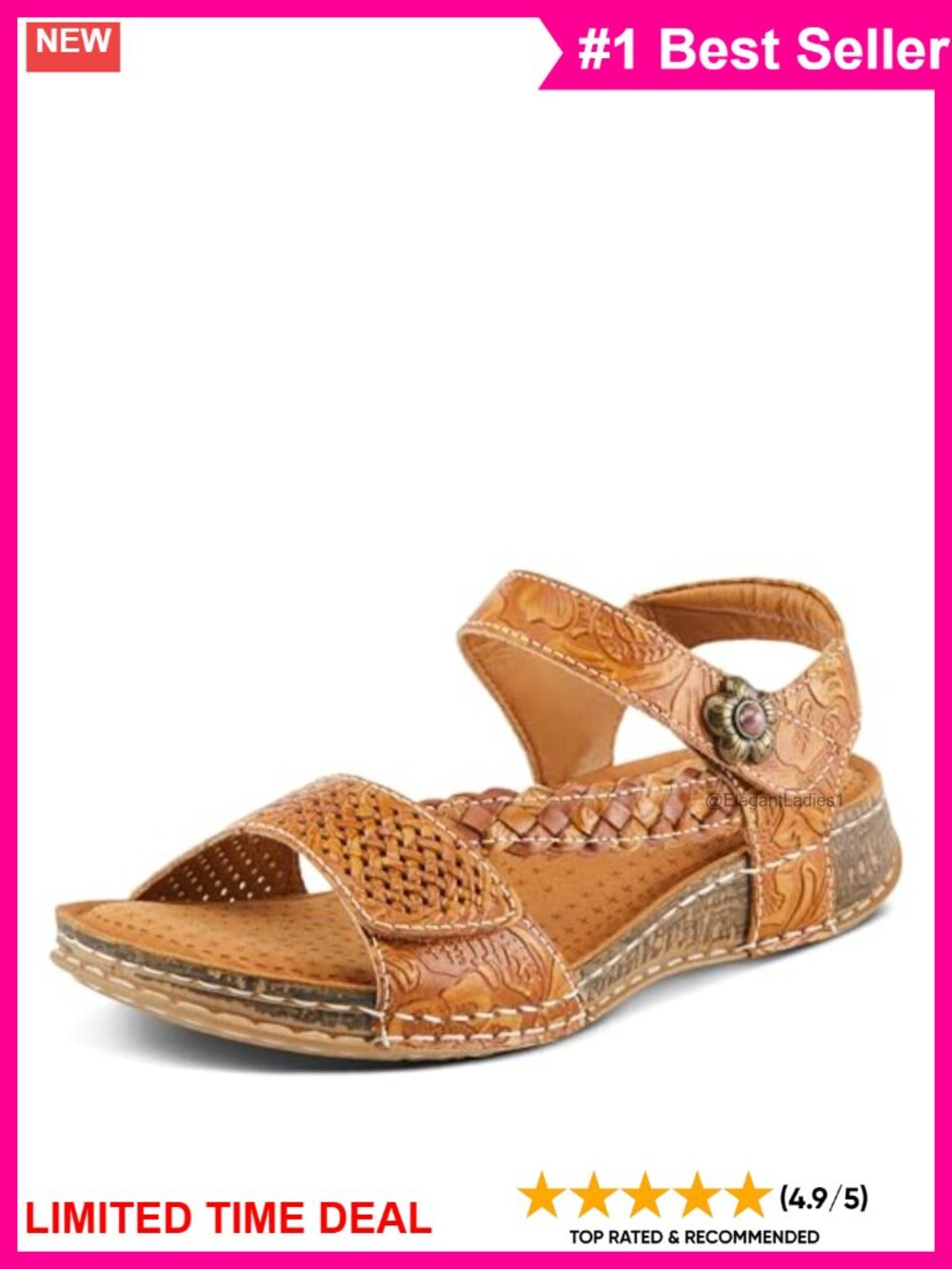 Hand-Painted Leather Platform Slide Sandals with Flower Accent